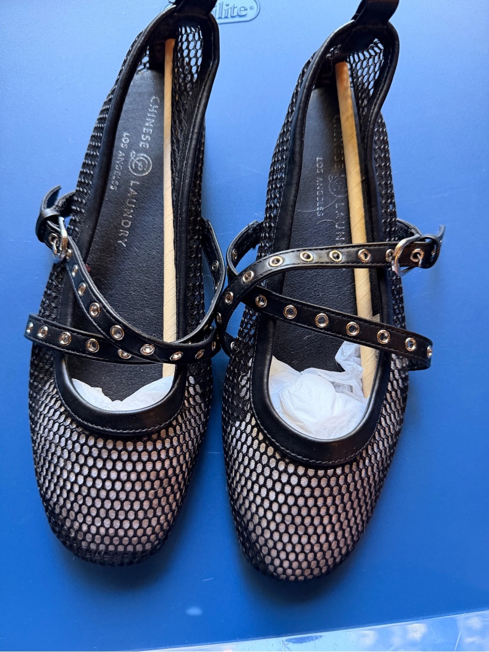 Soda Black Mesh Studded Cross-Strap Flats